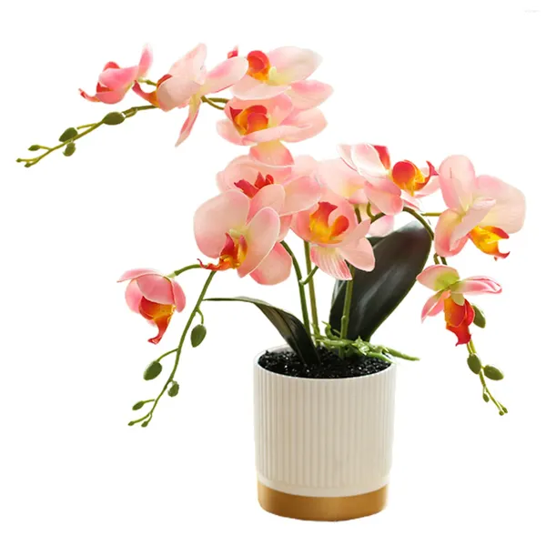 Flores decorativas plantas flor artificial 1 pc 13 Polegada decoração presente de fundo dourado casa phalaenopsis bonsai plástico simulado