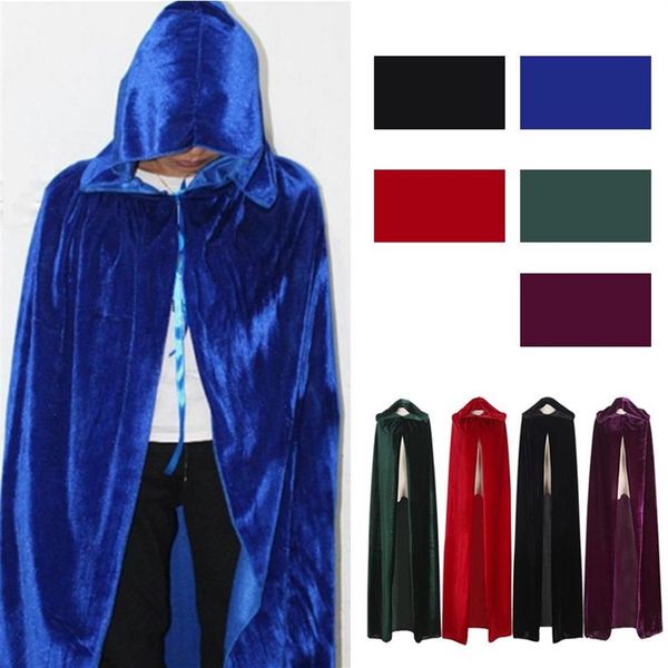Adulto das mulheres dos homens de veludo com capuz trajes de halloween capa medieval bruxa vampiro mágico capa fantasia vestido cosplay coat3137