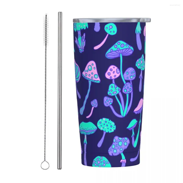 Tumblers Cogumelos Mágicos 20 Oz Tumbler Vácuo Isolado Copo Térmico com Tampa e Palha Caneca de Parede Dupla de Aço Inoxidável