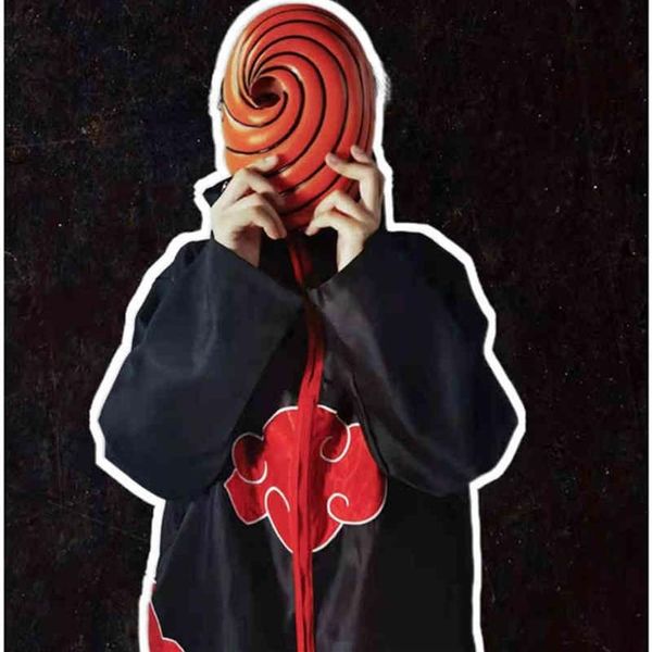 Tobi Obito Cosplay Kostüm Akatsuki Uzun Kollu Pelerin Cadılar Bayramı Yetişkin Çocuklar Cosplay Costume Maske Anime Ninja Kostüm AA220324307W