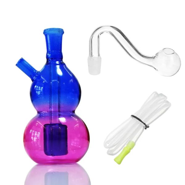 Conjunto inteiro de tubos de vidro coletores de cinzas para bong shisha narguilé colorido formato de cabaça percolador queimador de borbulhador com tigela de tabaco e fumar ZZ