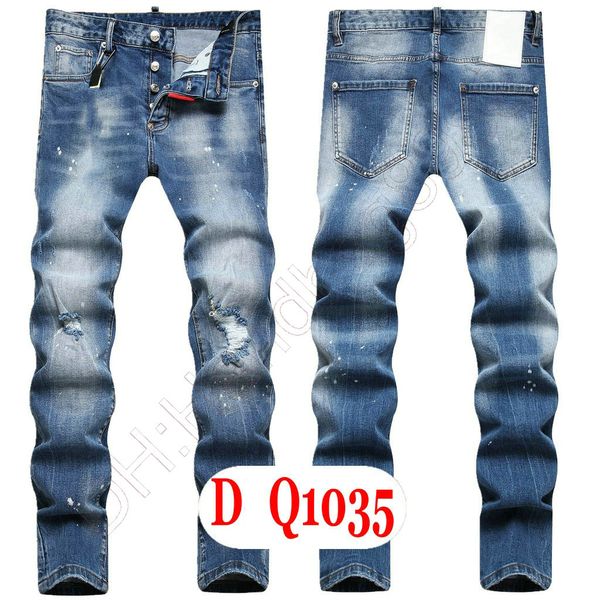 Jeans da uomo Designer italiano di lusso Jeans denim da uomo Pantaloni ricamati DQ21035 Moda Wear-Holes splash-ink stamp Pantaloni Abbigliamento da motociclista US28-42 / EU44-58