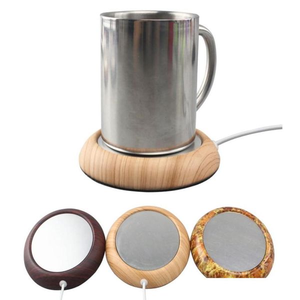 Usb gadgets nogueira madeira grão copo mais quente almofada café chá leite bebidas aquecimento segurança elétrica desktop quente matel base de mármore 2057264 gota ot67k