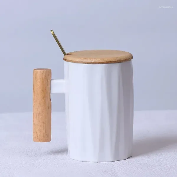 Tazze Creatività Tazza da caffè da viaggio Manico in legno Tazza da caffè semplice Tazza da tè Caffè Regali personalizzati Caffè in ceramica con coperchio