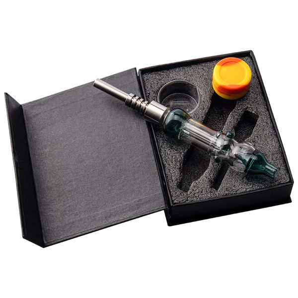 Headshop666 NC047 Cam Su Bong Renkli Dab Teçhizat Sigara Boru 510 Titanyum Kuvars Seramik Tırnak Balam Yemeği Silikon Kavanoz Hediye Kutusu Dökülme Koşullu Köpük Boruları Dabs Bongs