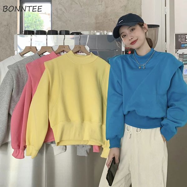 Sweatshirts Frauen Crop Ästhetisches Design Harajuku Koreanischen Stil Trendy Studenten Weibliche Teenager Kleidung Halb Hohen Kragen Ins 240115