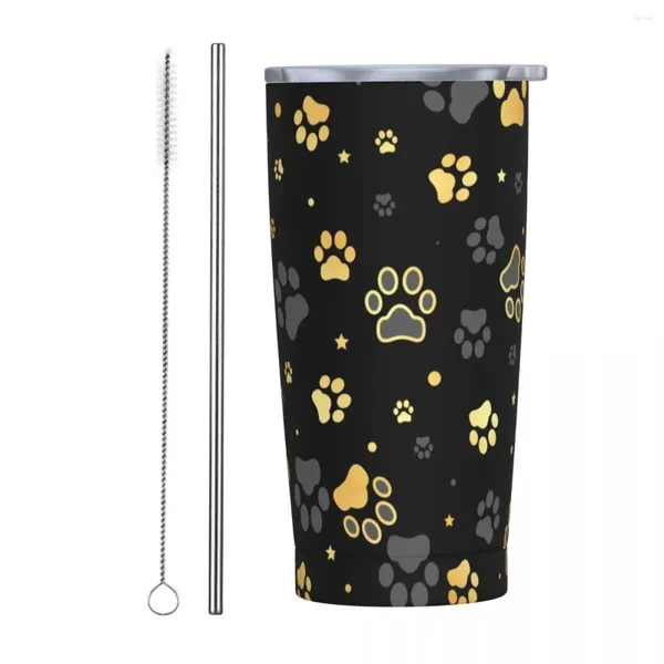 Tumblers Gold Dog 20 Oz Tumbler Animal Vakuumisolierter Reisekaffeebecher mit Deckel und Strohhalm aus Edelstahl für Büro und Zuhause