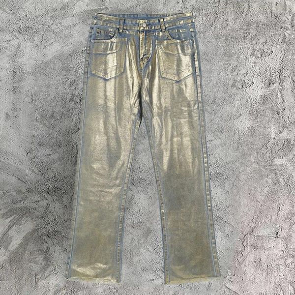 Jeans da uomo Casual Laser Blu Oro Pantaloni Micro Elastico per Uomo e Donna Primavera Baggy Club Outfit Punk Hip Hop