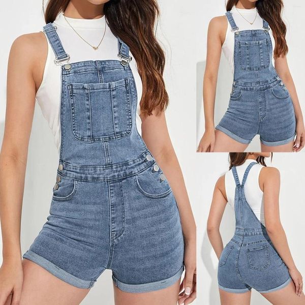 Damen-Shorts, klassische, verstellbare Träger, Denim-Latzhose, helle Damen-Overalls