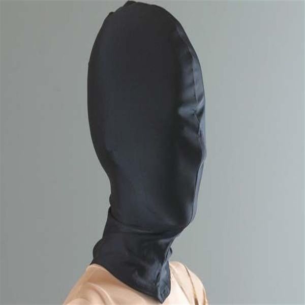 Klassische Halloween-Kostüme, schwarze Lycra-Spandex-Kopfhaubenstrumpfhose, Unisex-Fetisch-Zentai-Maske Hood246d