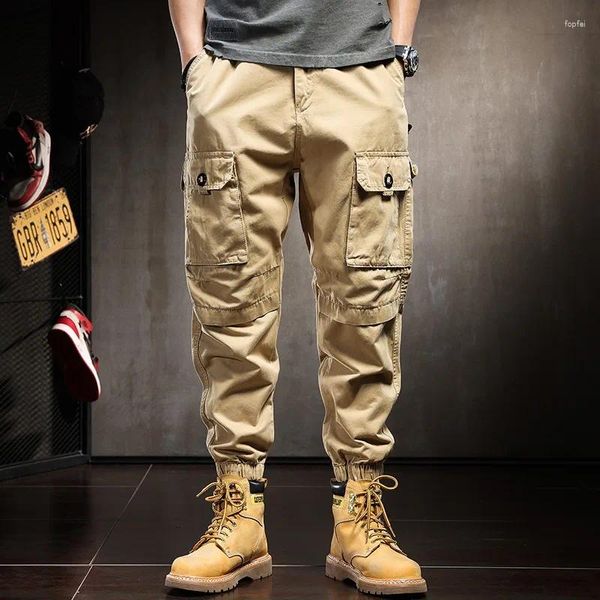 Мужские брюки-карго, мужские модные повседневные хлопковые мешковатые брюки цвета хаки с эластичной резинкой на талии
