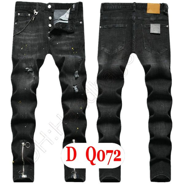 Мужские джинсы Роскошные итальянские дизайнерские джинсовые джинсы Мужские брюки с вышивкой DQ2072 Модные брюки с дырочками и брызгами чернил Брюки для езды на мотоцикле Одежда US28-42 / EU44-58