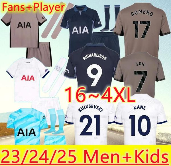 Tottenham 23 24 KANE SON Hots Pur Futebol Jerseys Spurs PORRO KULUSEVSKI HOJBJEG Away PERISIC DANJUMA ROMERO Kit de Futebol Camisa BENTANCUR Homens Crianças Conjunto