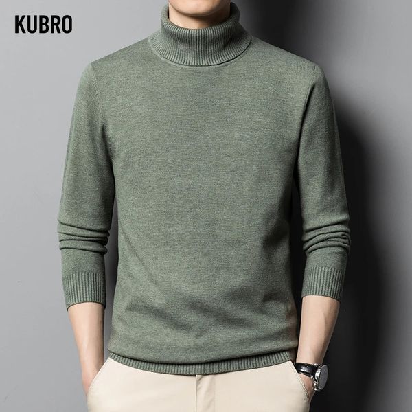 KUBRO осень-зима мужской высококачественный шерстяной свитер с высоким воротником однотонный вязаный плотный теплый повседневный пуловер сверху 240113