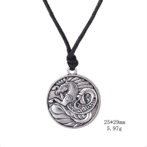 Ожерелье с подвеской в виде морского конька, античное серебро, морские украшения, мужской ирландский амулет, символы, ожерелье2485