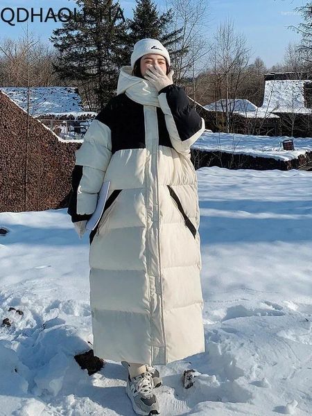 Casacos de trincheira femininos parkas jaqueta de algodão longo na altura do joelho solto engrossar carga oversize roupas de inverno feminino 2024 moda quente
