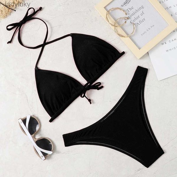 Swim Wear 23 Ano Clássico Triângulo Saco Sexy Mulheres Biquíni Brasileiro Swimwear Push Up Bra Set Duas Peças Swimwear Cintura Baixa ShowerL240115