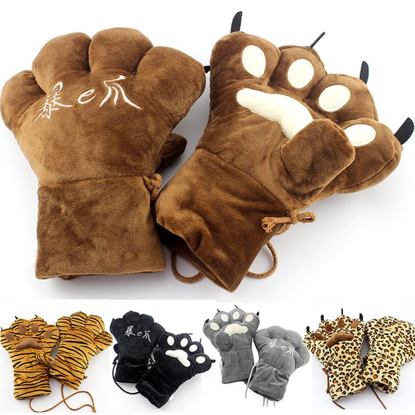 Decoração de festa cosplay animal pata luvas dos desenhos animados bonito engrossado quente urso pata todos os dedos luvas de pata de gato pendurado pescoço presente