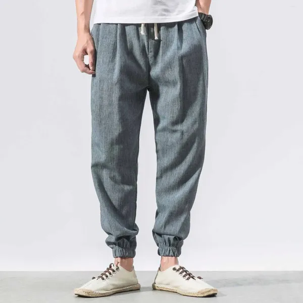 Мужские брюки-шаровары в стиле хип-хоп, льняные брюки с эластичной резинкой на талии, спортивные штаны с заниженным шаговым швом, брюки-карго Ropa Hombre