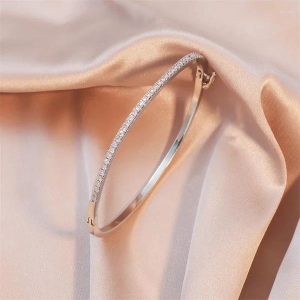 Bangle Feehow Minimalista Zircônia Cadeia Tênis Colar Pulseira Conjunto de Jóias Base de Aço Inoxidável Cristal Jóias de Casamento