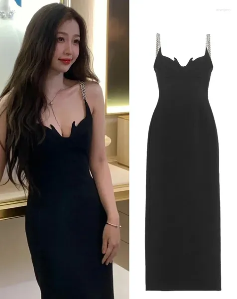 Abiti da festa Donna Estate Solido Abito nero Cinghie da donna Vestito estivo Fasciatura Aderente Midi Abiti lunghi sexy Notte