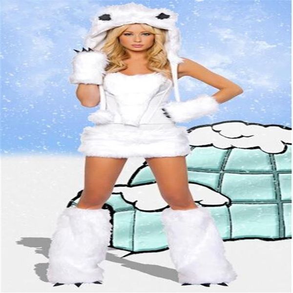 Peludo fasching gato menina lobo branco urso polar frisky halloween cosplay traje roupa fantasia vestido para mulher sexy halloween costume250w