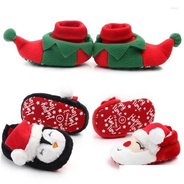 İlk Yürüyüşçüler Kış için Bebek Ayakkabıları Noel Bebek Sevimli Noel Baba Erkekler ve Kızlar 11cm/12cm/13cm 0-12 ay Sıcak astarın içinde yumuşak damla ot3ld