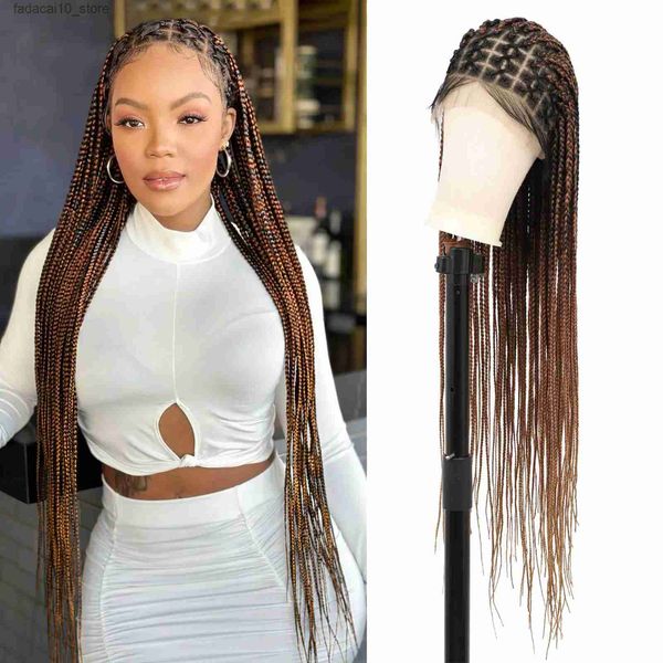 Синтетические парики Kalyss Criss Cross Knotless Box Плетеные парики с детскими волосами 36 Cornrow Кружевные передние косички Парики для женщин Q240115