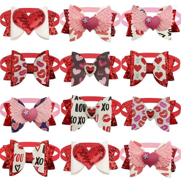 Abbigliamento per cani 30/50 pezzi San Valentino Decorare papillon Modello cuore amore Cravatta per animali Doggy Cat Toelettatura per cani di piccola taglia Accessori