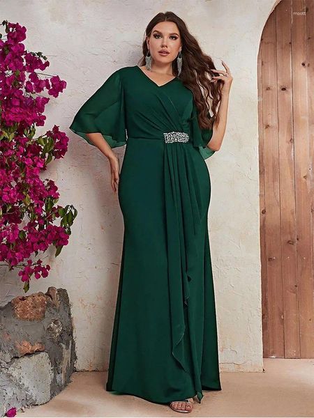 Plus size vestidos plus size com decote em v chiffon verde escuro vestido de banquete de casamento 4xl 5xl grande vestido de dama de honra