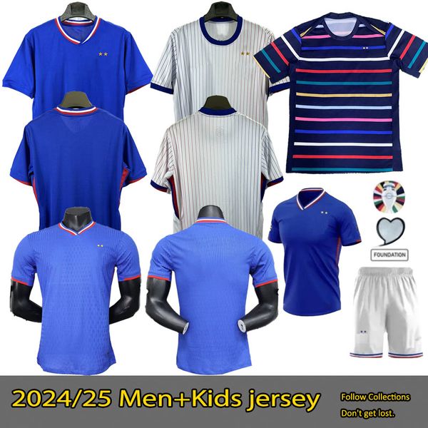 2024 Euro Cup French Home Jersey MBAPPE Camisas de futebol DEMBELE COMAN SALIBA KANTE Maillot de Foot Equipe Maillots GRIEZMANN Kids Homens Mulheres Camisa de Futebol Jersey Kit