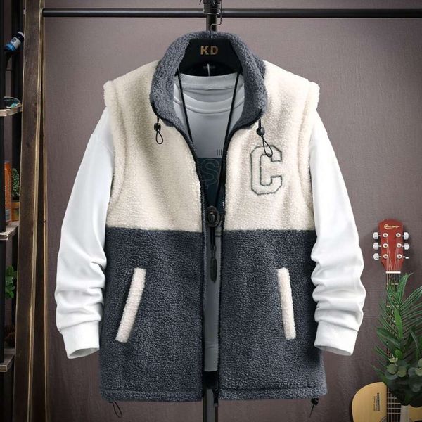 Cordeiro cashmere algodão masculino outono inverno outerwear para adolescentes, gordura ampliada e quente, estudante camisola colete jaqueta