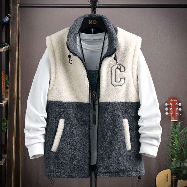 Capispalla autunno inverno da uomo in cotone cashmere di agnello per adolescenti, giacca con gilet a canotta per studenti allargata e calda