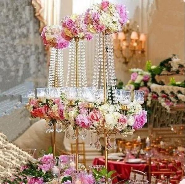 Decorações nova venda quente 96 cm (h) peça central da mesa de cristal do casamento lustre de cristal suporte flor banquete decoração