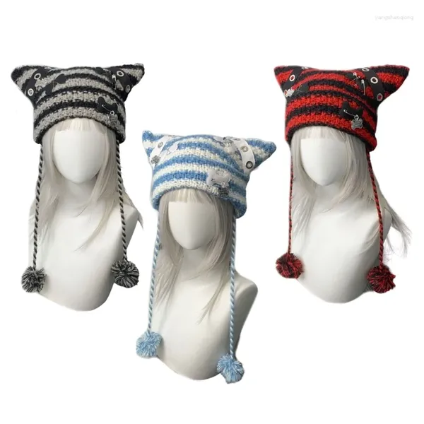 Bérets Crochet Rayé Chapeau Casual Bonnet Tricoté Y2K Fille Filles Photo Accessoires