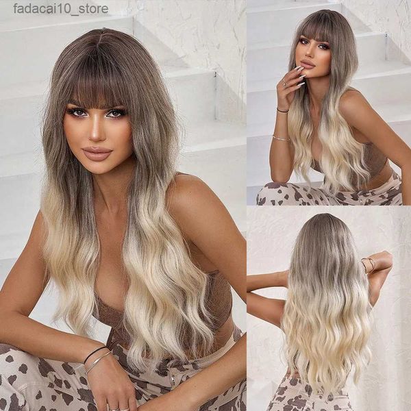 Perucas sintéticas La Sylphide Ombre Brown Blonde Wig Long Wave Woman Wigs à venda Clearance Party Diário Natural Peruca Sintética Resistente ao Calor Cabelo Q240115