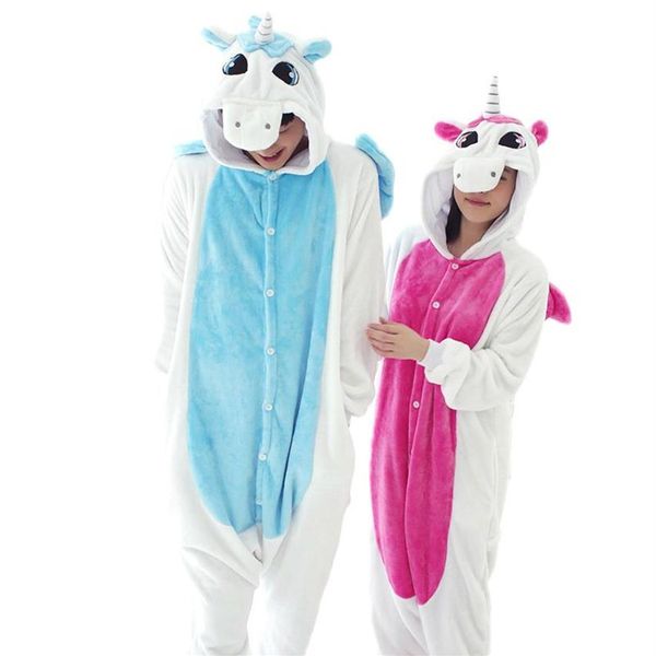 Cavallo unicorno rosa blu flanella pijama cosplay cosplay adulto unisex homewear homewear homewear per adulti animali animali uomini donne donne pajama un271y