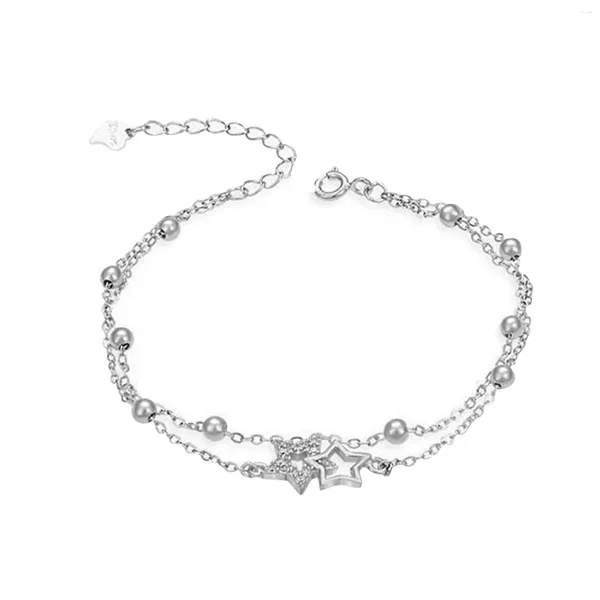 Link Pulseiras Prata Banhado Estrela Charme Mulheres Pulseira Dupla Camada Zircon Inlay Eye Catching Party Comprimento Ajustável Presente Romântico Diário