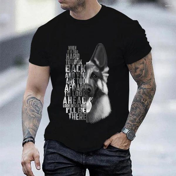 Herren-T-Shirts, lässiges T-Shirt für Männer, bedrucktes Kurzarm-Schwarz-Weiß-Herrenhemd mit deutschem Schäferhund, modische Kleidung