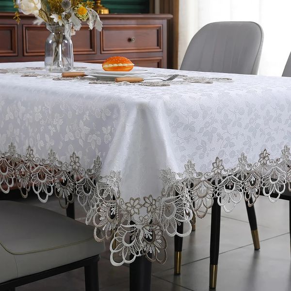 Battilo luxo rendas toalha de mesa retângulo branco pano bordado capa de mesa redonda para mesa de cozinha decoração de casamento 240113