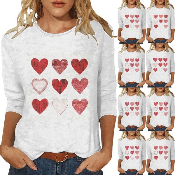 Camisetas femininas manga 3/4 gola redonda dia dos namorados nove grade quadrada amor