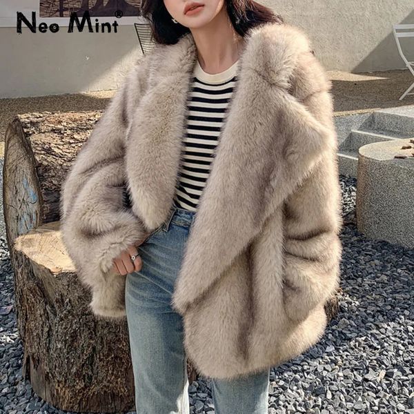 Lüks marka moda gradyan hayvan rengi sahte kürk ceket kadınlar kışlık gevşek büyük boyutlu uzun kabarık palto dış giyim 240115