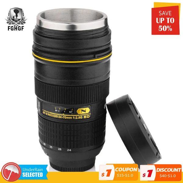 Yaratıcı 300400ml Seyahat Kupa Kupaları Emülasyon Kamera Lens Kupaları Paslanmaz Çelik Kahve Çay Su Şişesi Kupası Yalıtımlı Tumbler Kapağı 240115