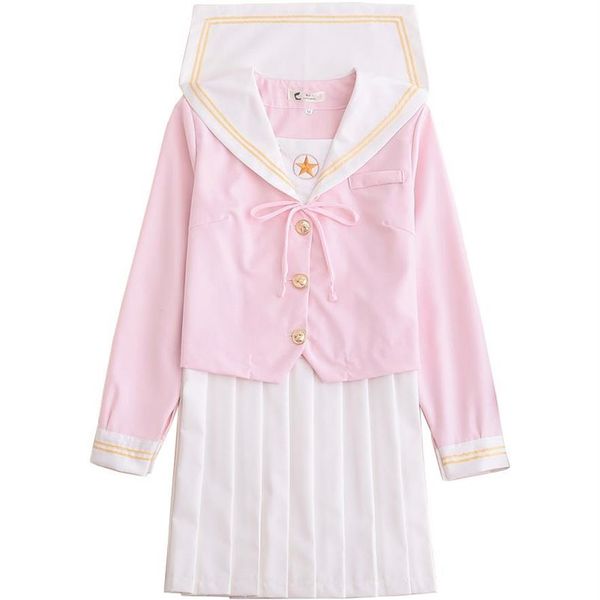 Японская школьная форма, женский костюм Сакуры, светло-розовые топы, белая плиссированная юбка, униформа JK для девочек, японский матросский костюм242c