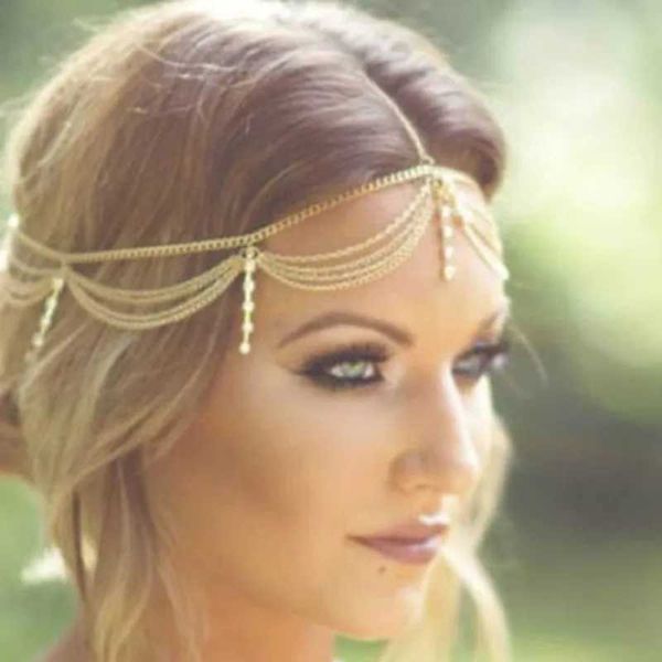 Stirnbänder Boho Drapieren Kristall Braut Haar Zubehör Neue Mode Elegante Kopf Kette Haar Schmuck Hochzeit Frisuren Kopfschmuck