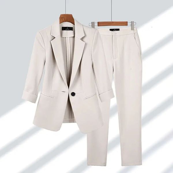 İlkbahar Yaz Zarif Takım Ceket Eşleştirme Seti Kadınlar Koreli Şık Blazers Ceket Pantolonu 2 Parça Kadın Profesyonel Takım 240115