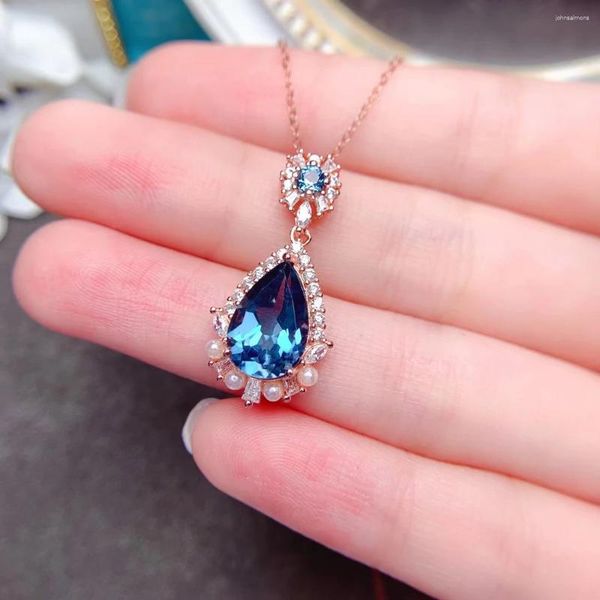 Ciondoli MeiBaPJ London Blue Topazio naturale Collana con pendente a goccia d'acqua con pietra preziosa 925 Gioielleria raffinata in argento puro per le donne