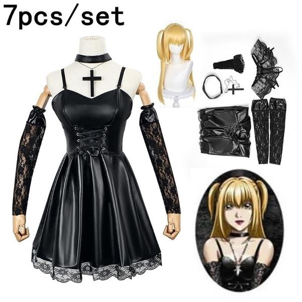 Thema Kostüm Death Note Cosplay Misa Amane Kunstleder Sexy Kleid Handschuhe Strümpfe Halskette Uniform Outfit 221102207I