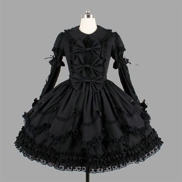 Costume a tema personalizzato classico in cotone nero Lolita abiti a maniche lunghe con costume cosplay a strati rimovibile per ragazza327q