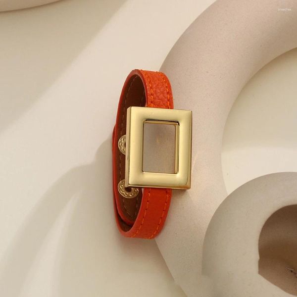 Braccialetti con ciondoli Kirykle Bracciale in pelle PU colore Mixec di alta qualità per donna Braccialetti a cerchio singolo in acciaio inossidabile quadrato geometrico dorato